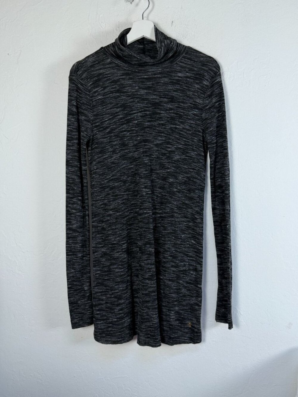 We The Free Women Tunic Sweater Black Grey Marled Turtleneck Ribbed Knit XS NWOT